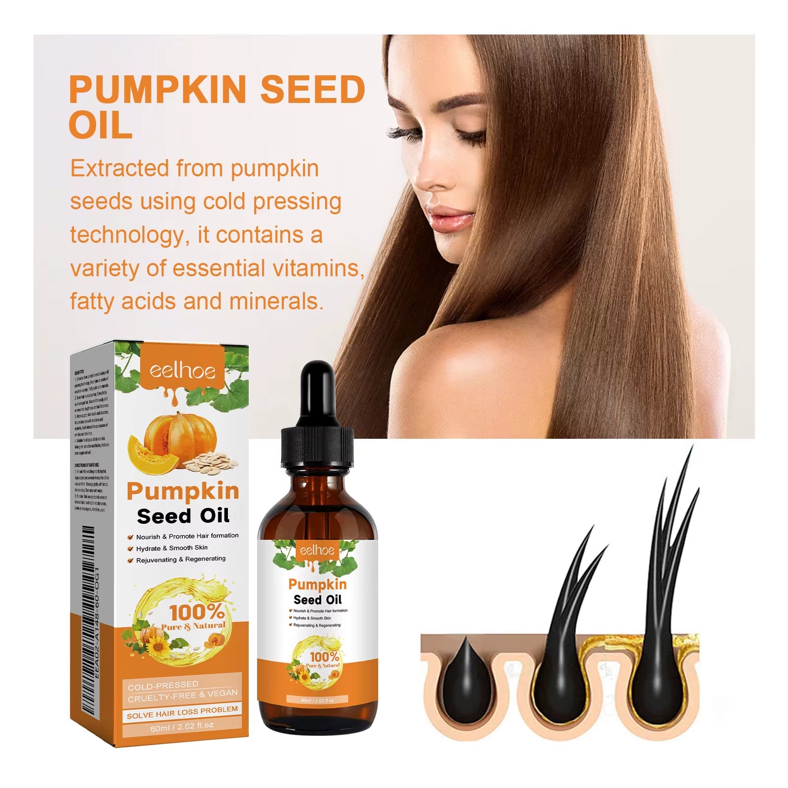 60Ml Pumpkin Seed Oil Hair Care Essential Oil Moisturizing Smoothing Repairing Hair Roots Hair Oil for Women